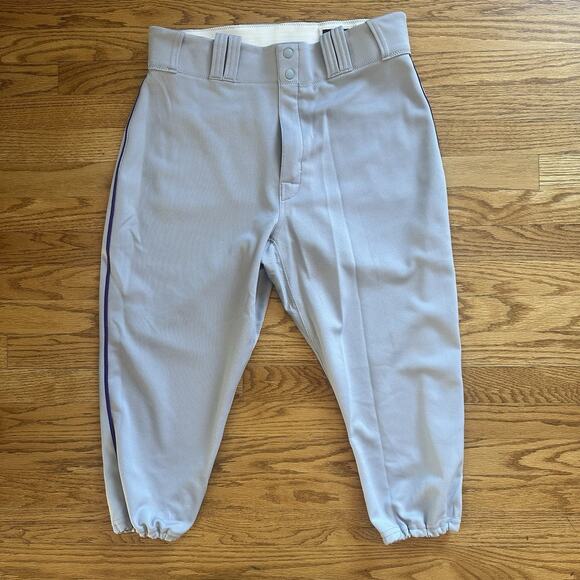 Men’s 2023 Nike Colorado Rockies Kris Bryant Game Worn Used Gray Purple Pants 35